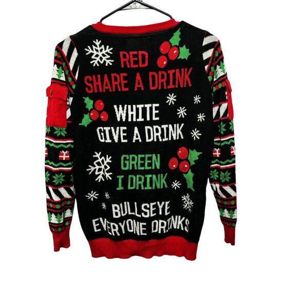 Tipsy Elves Men’s Drinking Game Ugly Christmas Sweater Size M Red Black Pullover - Picture 5 of 9